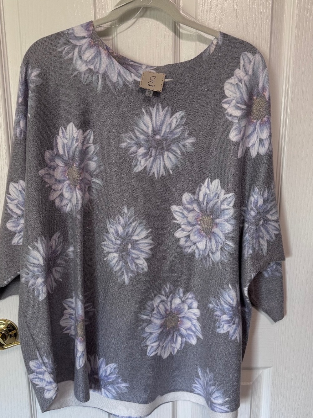 Women’s Tunic Sweater, Blue and Gray Floral, Size 2X
